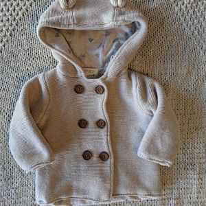 Knitted hooded peacoat for 3-6 month baby